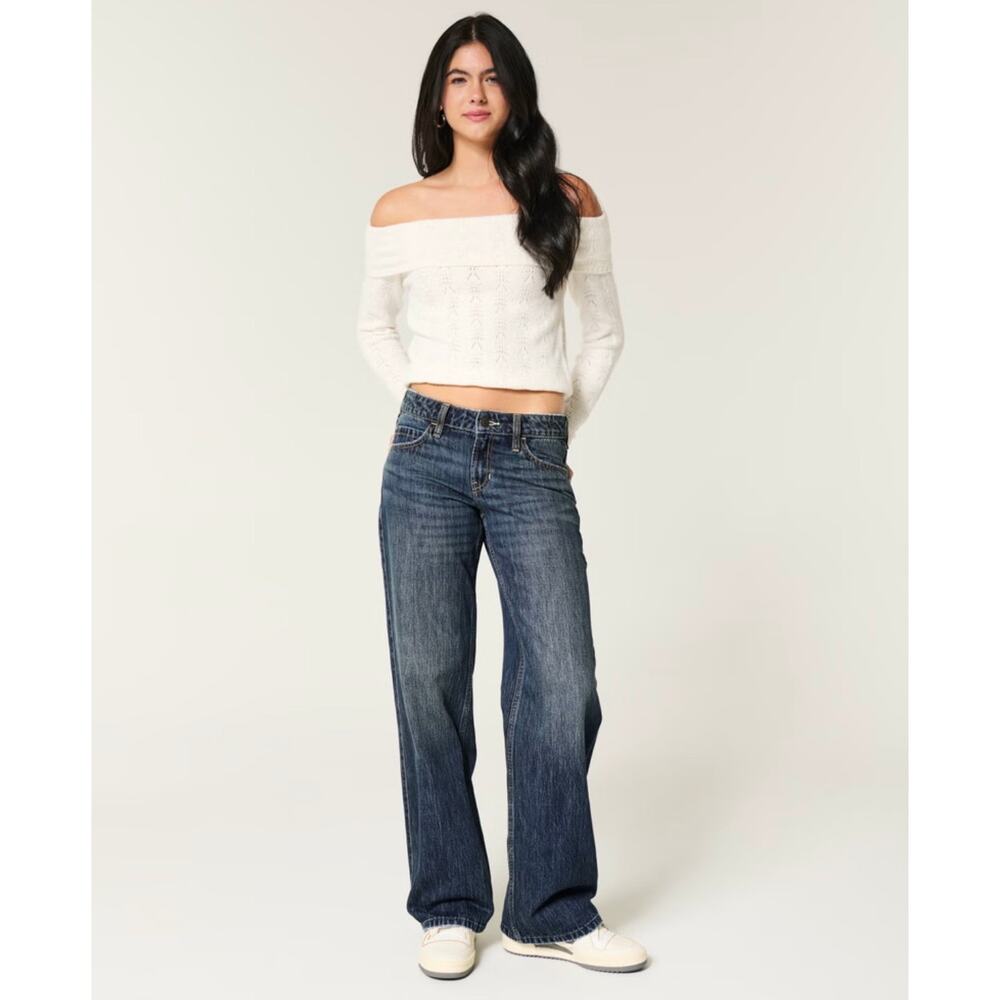 Hollister Best Seller Dark Wash Low Rise Baggy Long Length Jeans